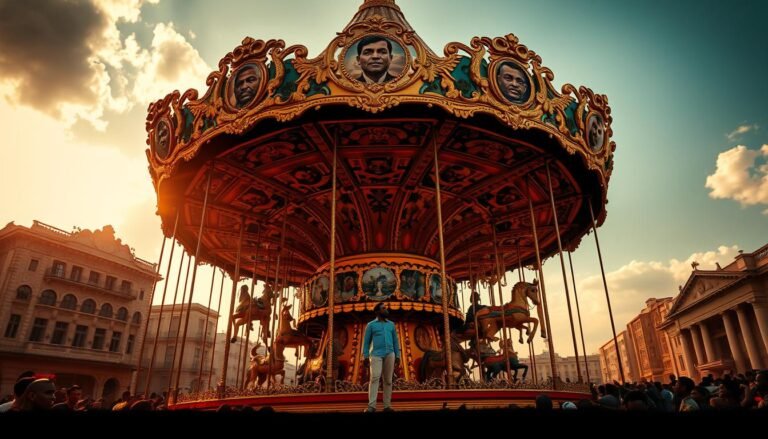 "A powerful cyclical image depicting Haiti's leadership trap. A carousel-like me